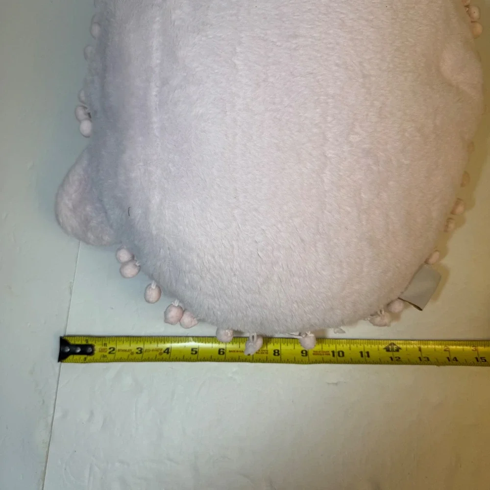 Isaac Mizrahi New York Pink Plush Cat Pillow Pom Pom Trim Decorative Accent
